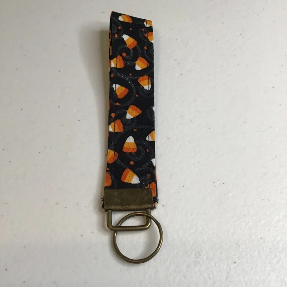 Candy Corn Keychain Wristlet Halloween Black Candy Corn print HANDMADE New